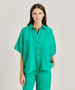 Clearance Chemise Jacquard Brooklyn Cupro - Emeraude Femmes Chemisiers Et Chemises