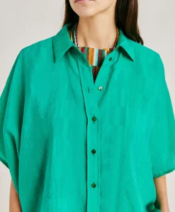 Clearance Chemise Jacquard Brooklyn Cupro - Emeraude Femmes Chemisiers Et Chemises