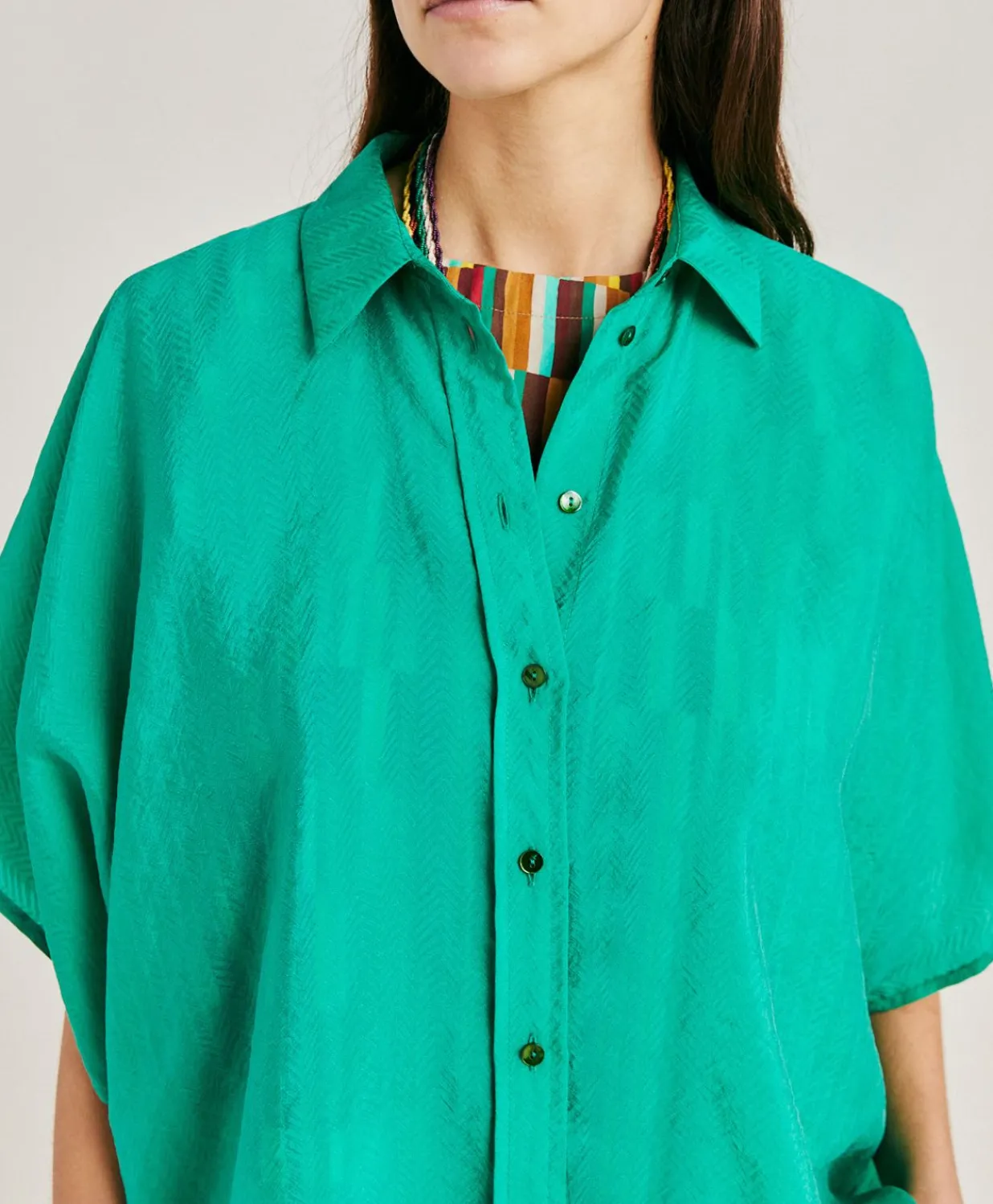 Clearance Chemise Jacquard Brooklyn Cupro - Emeraude Femmes Chemisiers Et Chemises