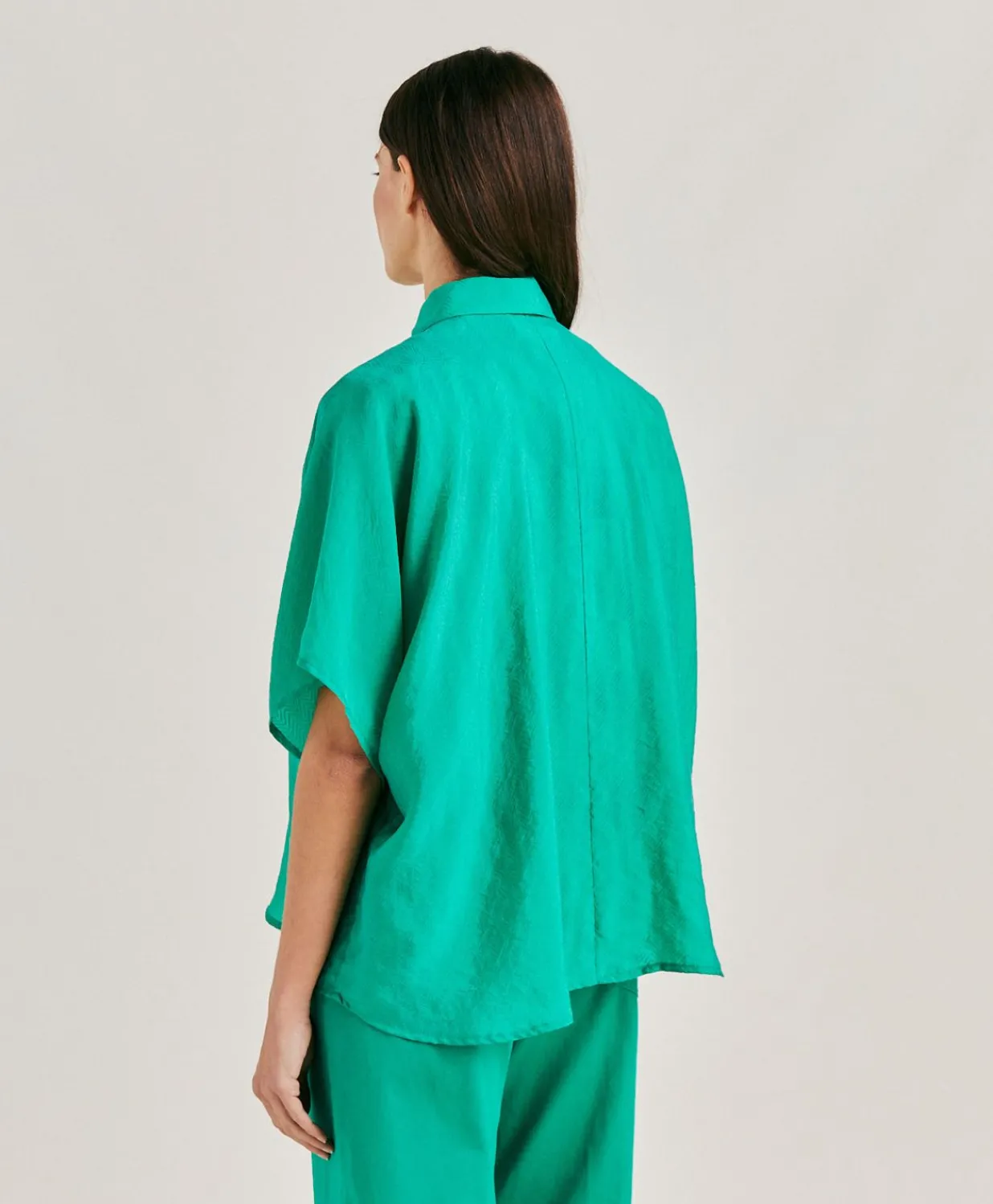 Clearance Chemise Jacquard Brooklyn Cupro - Emeraude Femmes Chemisiers Et Chemises
