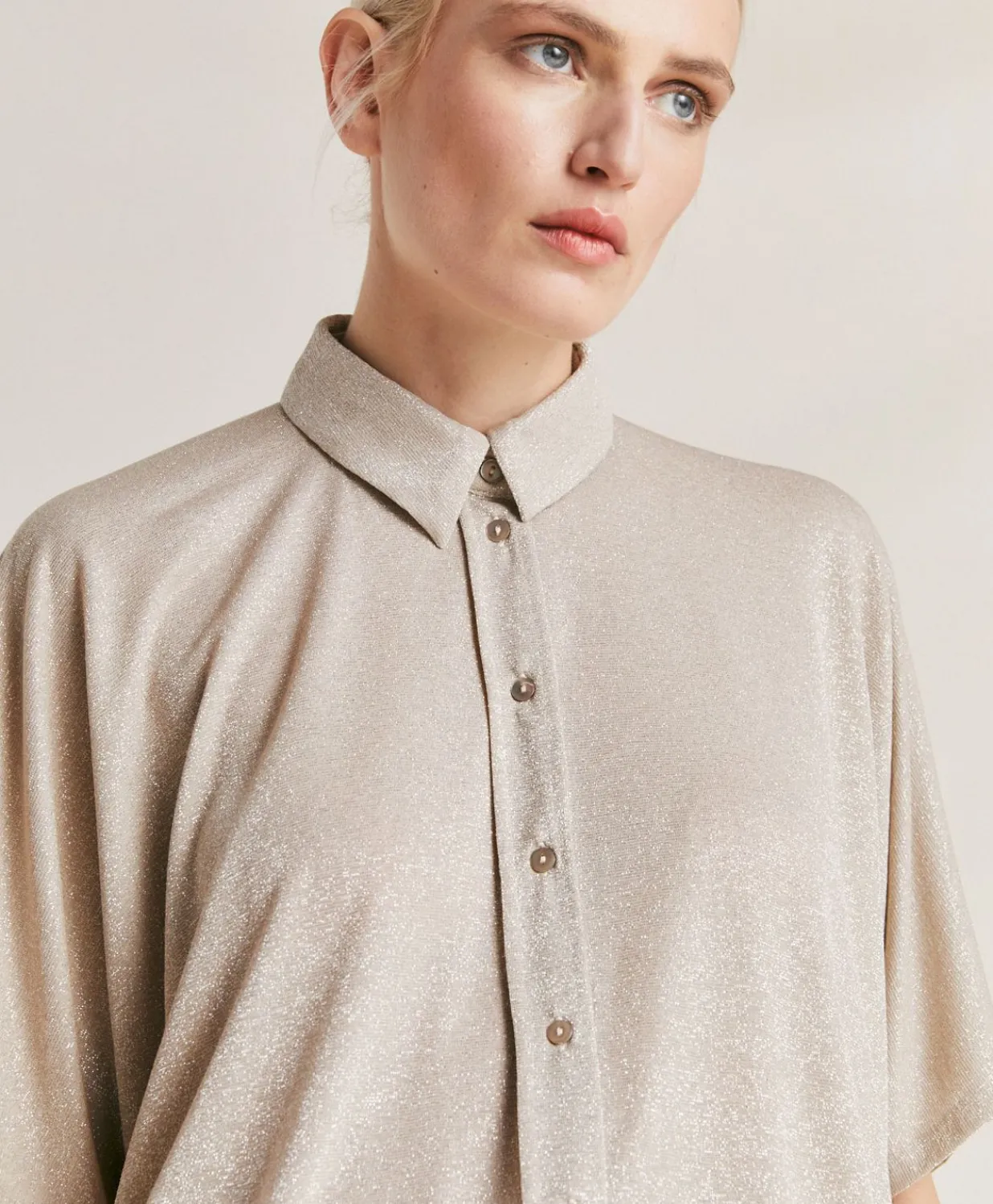 Hot Chemise Jersey Lurex Brooklyn - Sable Femmes Chemisiers Et Chemises