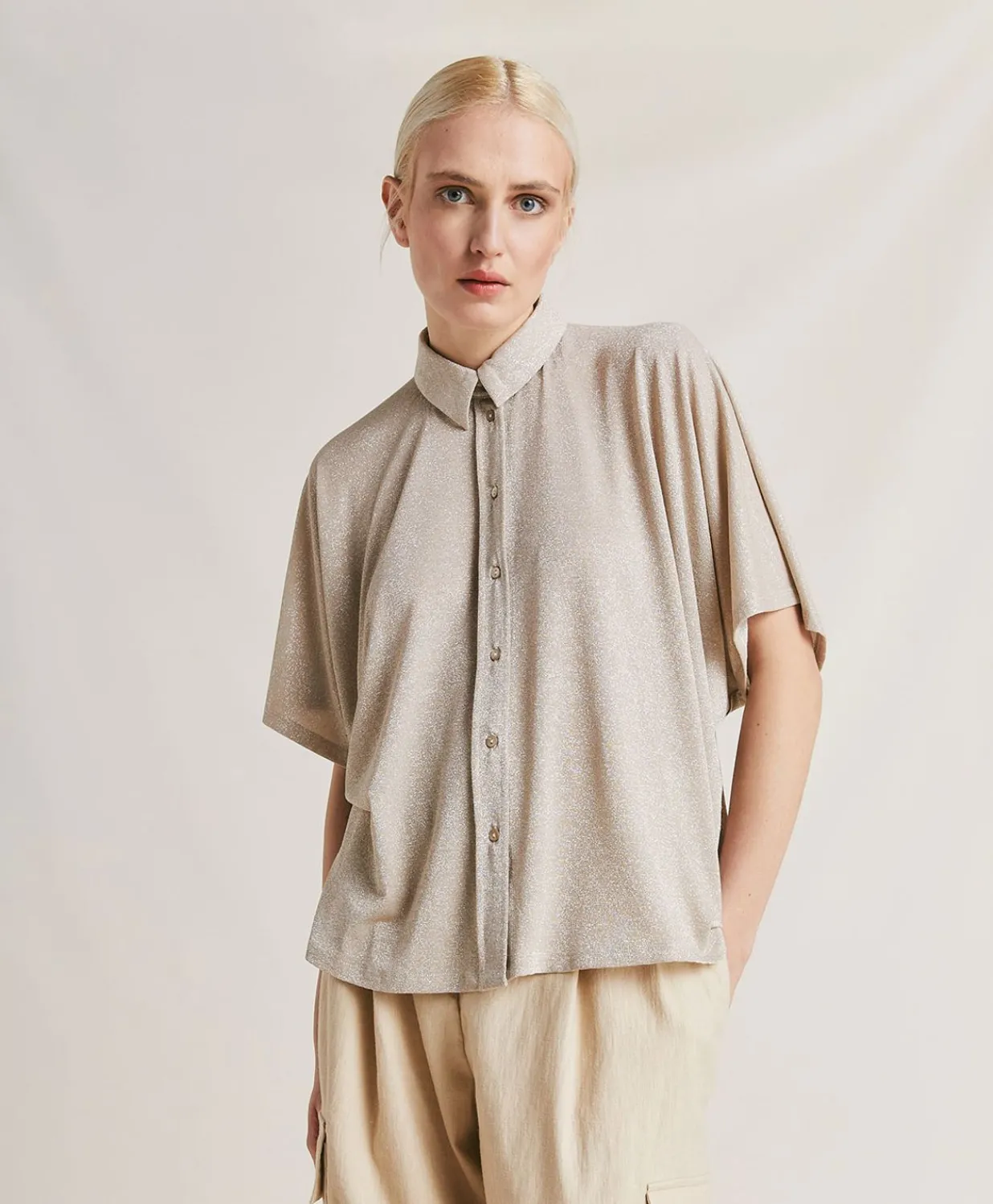 Hot Chemise Jersey Lurex Brooklyn - Sable Femmes Chemisiers Et Chemises