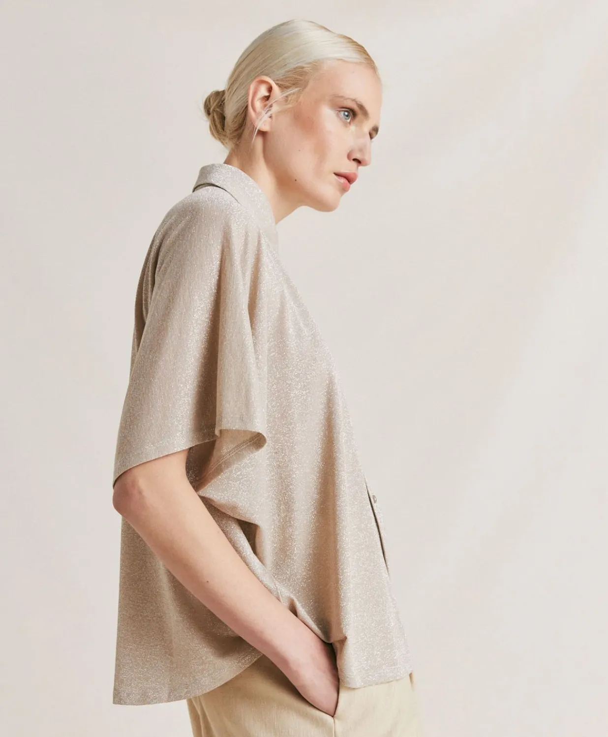 Hot Chemise Jersey Lurex Brooklyn - Sable Femmes Chemisiers Et Chemises