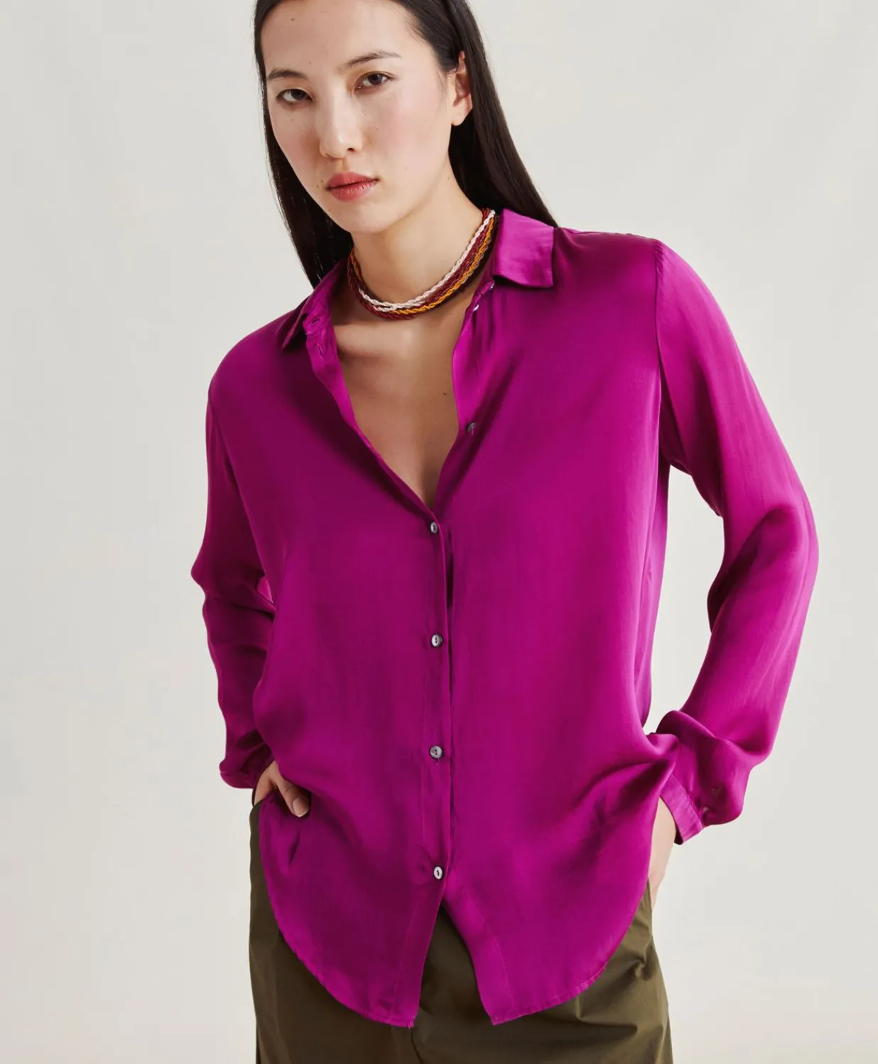 Chemise Meudon En Soie Unie - Cyclamen Femmes Chemisiers Et Chemises