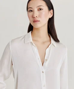 Online Chemise Meudon Unie En Soie - Creme Femmes Chemisiers Et Chemises