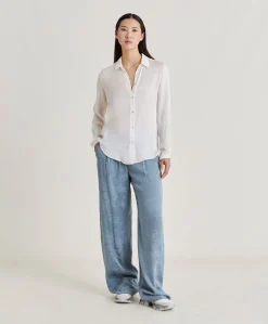 Online Chemise Meudon Unie En Soie - Creme Femmes Chemisiers Et Chemises