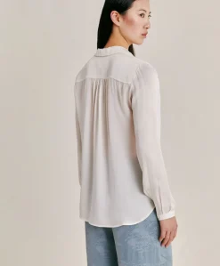Online Chemise Meudon Unie En Soie - Creme Femmes Chemisiers Et Chemises
