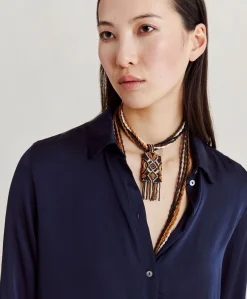 Outlet Chemise Meudon Unie En Soie - Bleu Nuit Femmes Chemisiers Et Chemises