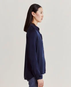 Outlet Chemise Meudon Unie En Soie - Bleu Nuit Femmes Chemisiers Et Chemises