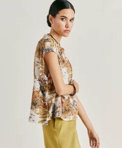 New Chemisier Curacao Crepe De Chine - Creme / Multicolore Femmes Chemisiers Et Chemises