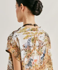 New Chemisier Curacao Crepe De Chine - Creme / Multicolore Femmes Chemisiers Et Chemises