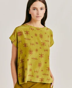 Outlet Chemisier Curacao En Crepe De Chine - Citron Vert/Vin Femmes Chemisiers Et Chemises