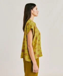 Outlet Chemisier Curacao En Crepe De Chine - Citron Vert/Vin Femmes Chemisiers Et Chemises