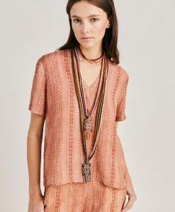 Clearance Chemisier Osmanto En Lin Viscose Imprime - Creme/Rouille Femmes Chemisiers Et Chemises