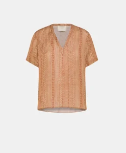 Clearance Chemisier Osmanto En Lin Viscose Imprime - Creme/Rouille Femmes Chemisiers Et Chemises