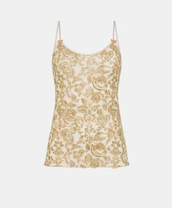 Outlet Haut En Nylon Imprime Airelle - Creme / Multicolore Femmes Bodys Et SurVêtements