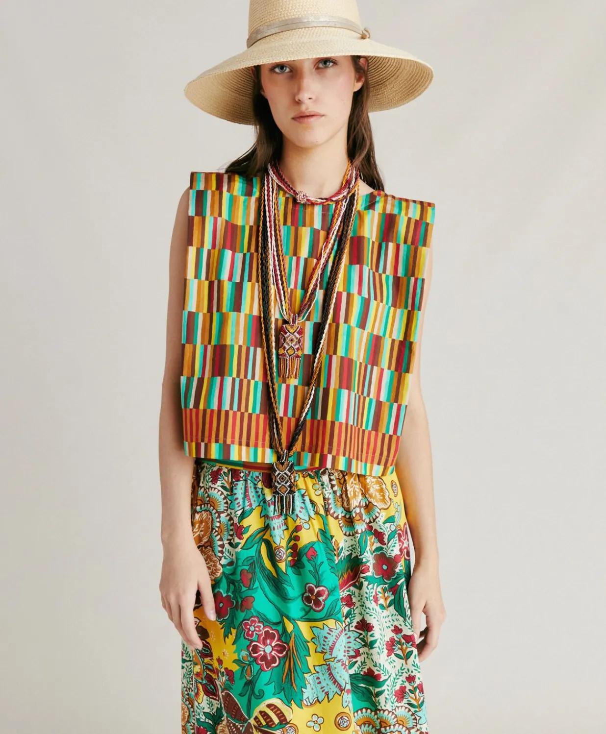 Outlet Haut En Popeline Moon - Jaune Multicolore Femmes T-Shirts Et Hauts
