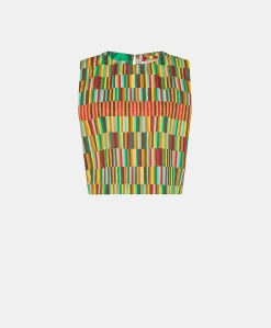 Outlet Haut En Popeline Moon - Jaune Multicolore Femmes T-Shirts Et Hauts