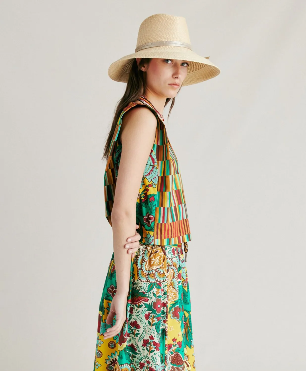 Outlet Haut En Popeline Moon - Jaune Multicolore Femmes T-Shirts Et Hauts
