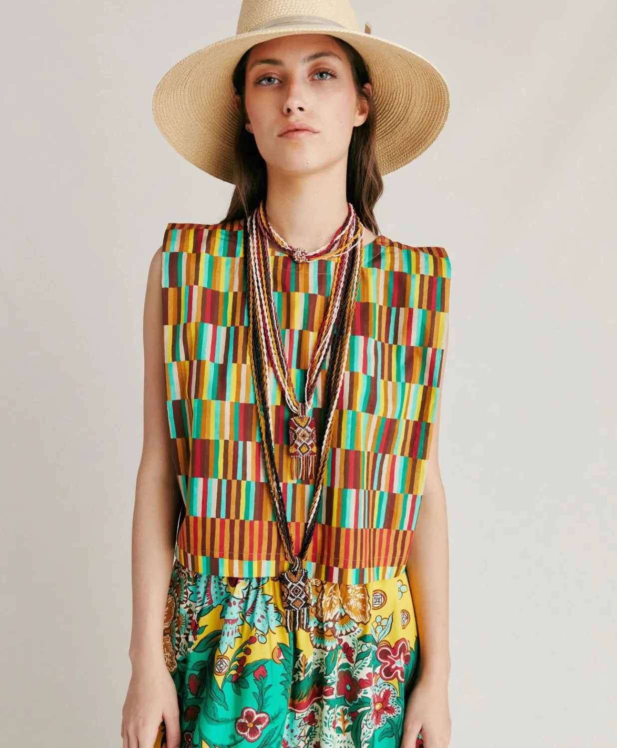 Outlet Haut En Popeline Moon - Jaune Multicolore Femmes T-Shirts Et Hauts