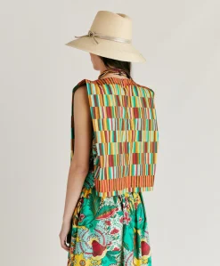 Outlet Haut En Popeline Moon - Jaune Multicolore Femmes T-Shirts Et Hauts