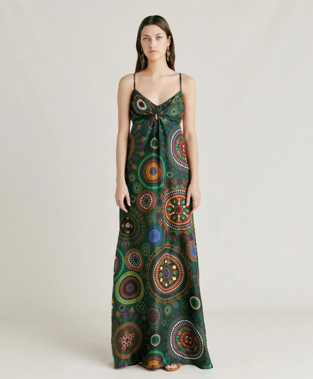 Jolie Robe En Haboutai De Soie - Vert Multicolore Femmes Vêtements