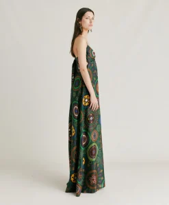 Jolie Robe En Haboutai De Soie - Vert Multicolore Femmes Vêtements