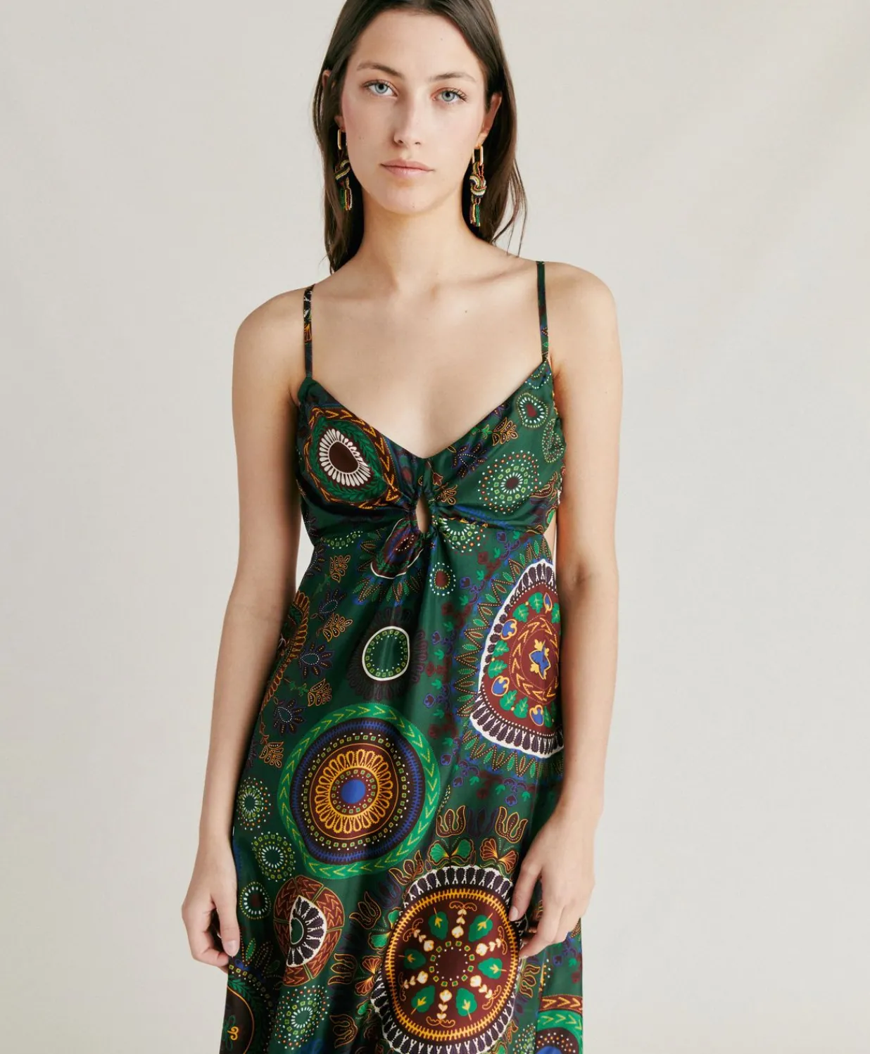 Jolie Robe En Haboutai De Soie - Vert Multicolore Femmes Vêtements