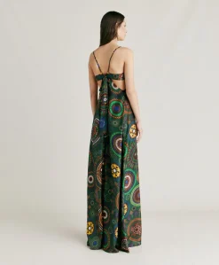 Jolie Robe En Haboutai De Soie - Vert Multicolore Femmes Vêtements