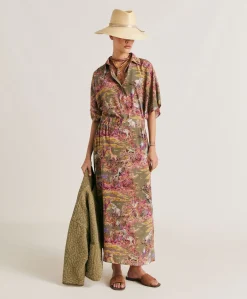Discount Jupe Olla Crepe De Chine - Olive Multicolore Femmes Jupes