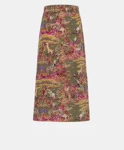 Discount Jupe Olla Crepe De Chine - Olive Multicolore Femmes Jupes