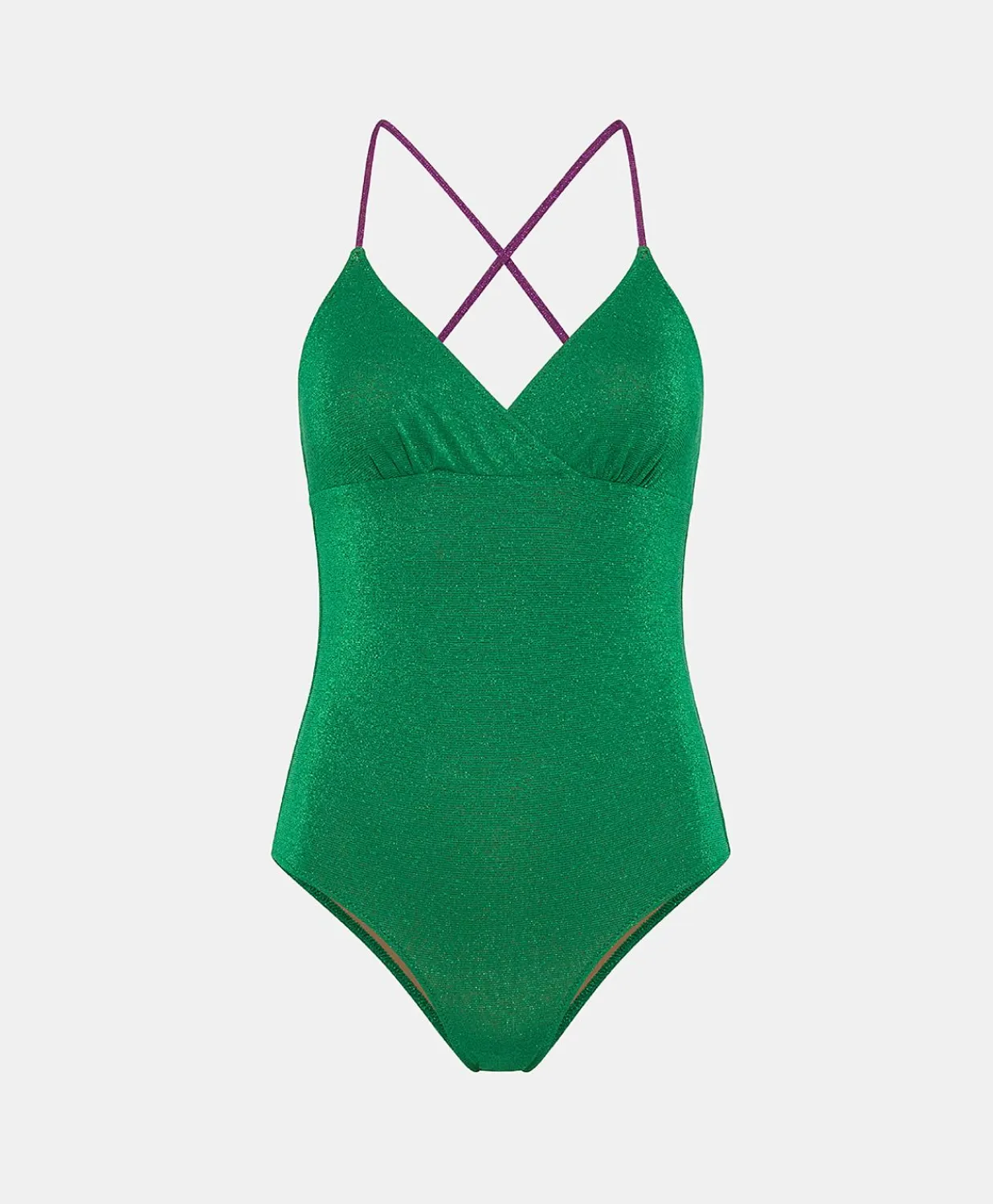 Outlet Maillot De Bain Une Piece D'Ete En Jersey Lurex - Emeraude/Cyclamen Femmes Maillots De Bain