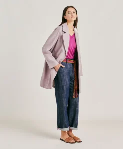 Hot Manteau De Pomeranie En Lin Coton - Aubergine Femmes Trenchs Et Manteaux