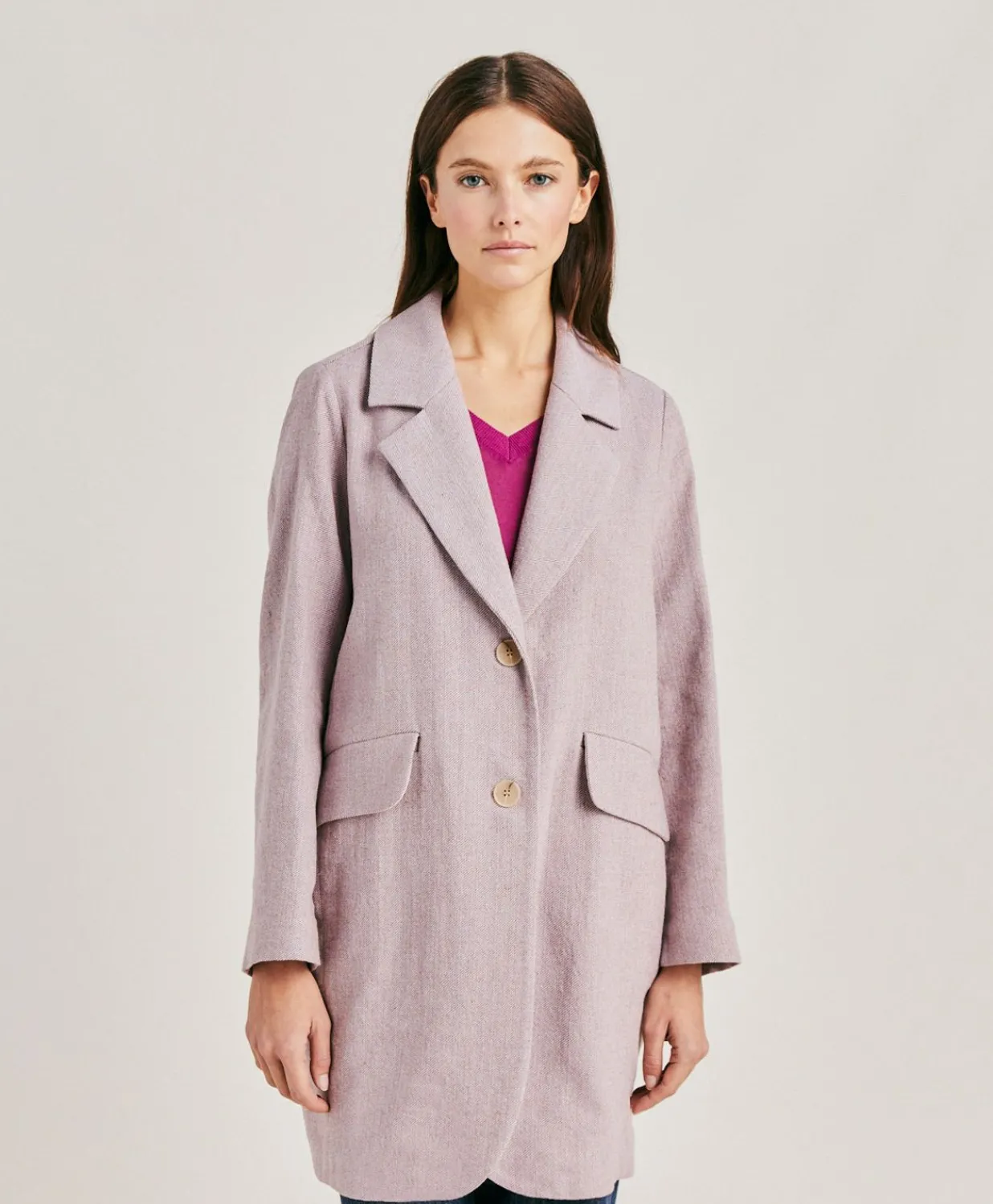 Hot Manteau De Pomeranie En Lin Coton - Aubergine Femmes Trenchs Et Manteaux