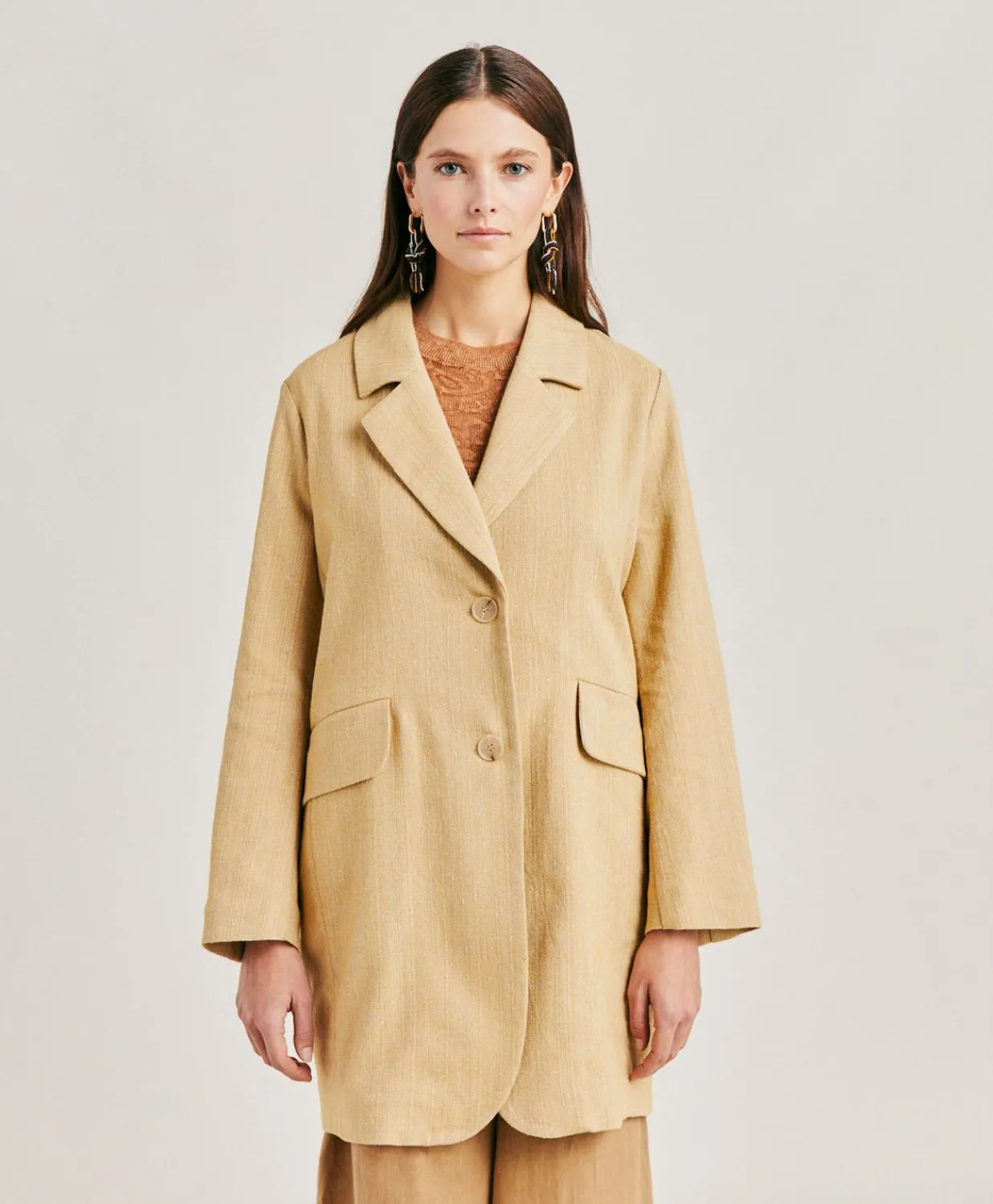 Best Manteau Pomeranien En Lin Coton - Paille Femmes Trenchs Et Manteaux