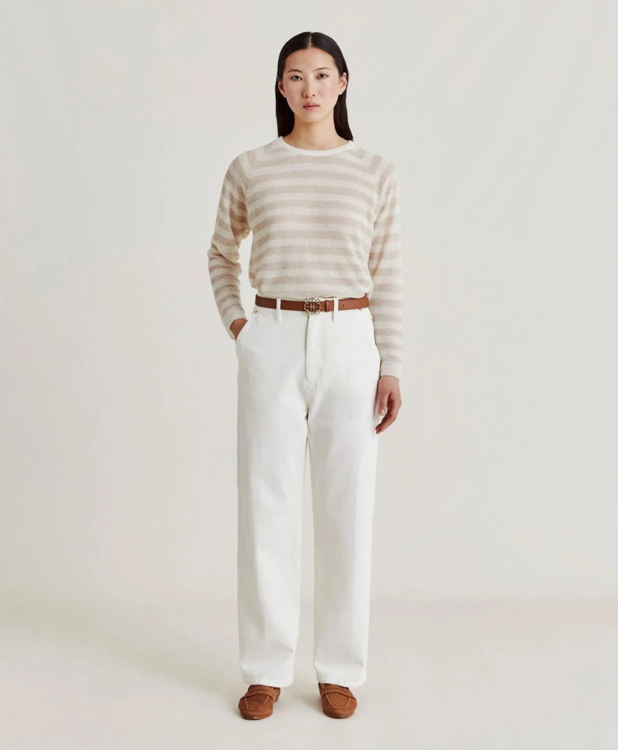 Best Marmotta Pull Raye En Lurex Perle - Creme Femmes Tricots
