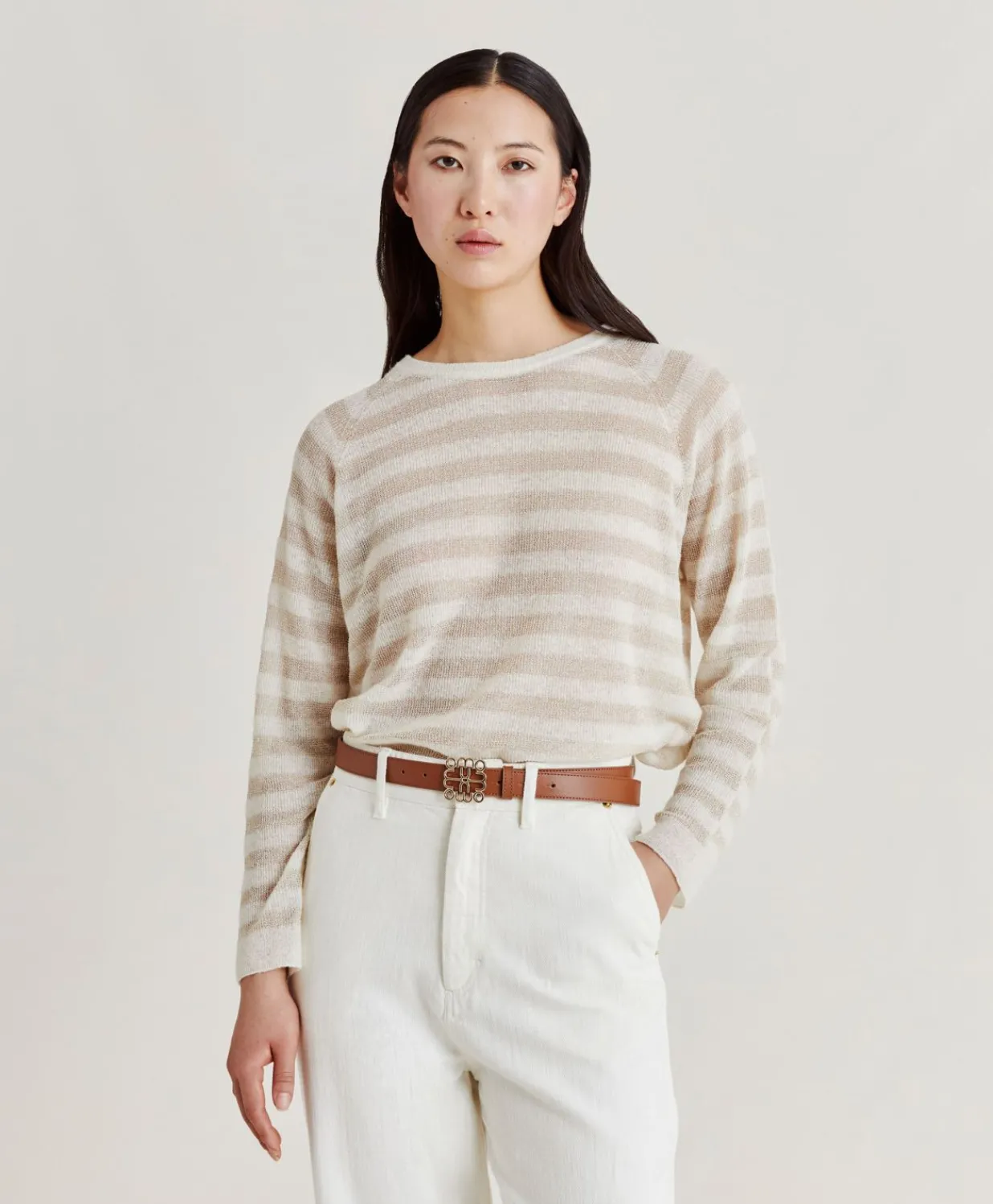 Best Marmotta Pull Raye En Lurex Perle - Creme Femmes Tricots