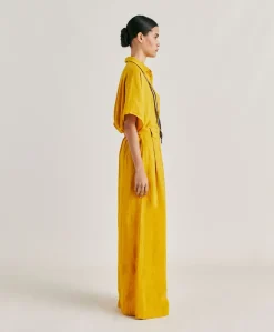 Sale Pantalon Aspen En Lin Uni - Jaune Soleil Femmes Pantalons Et Shorts