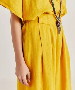 Sale Pantalon Aspen En Lin Uni - Jaune Soleil Femmes Pantalons Et Shorts