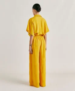 Sale Pantalon Aspen En Lin Uni - Jaune Soleil Femmes Pantalons Et Shorts