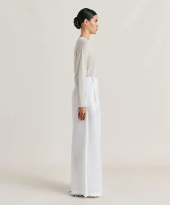 Pantalon Aspen En Lin Uni - Blanc Optique Femmes Pantalons Et Shorts
