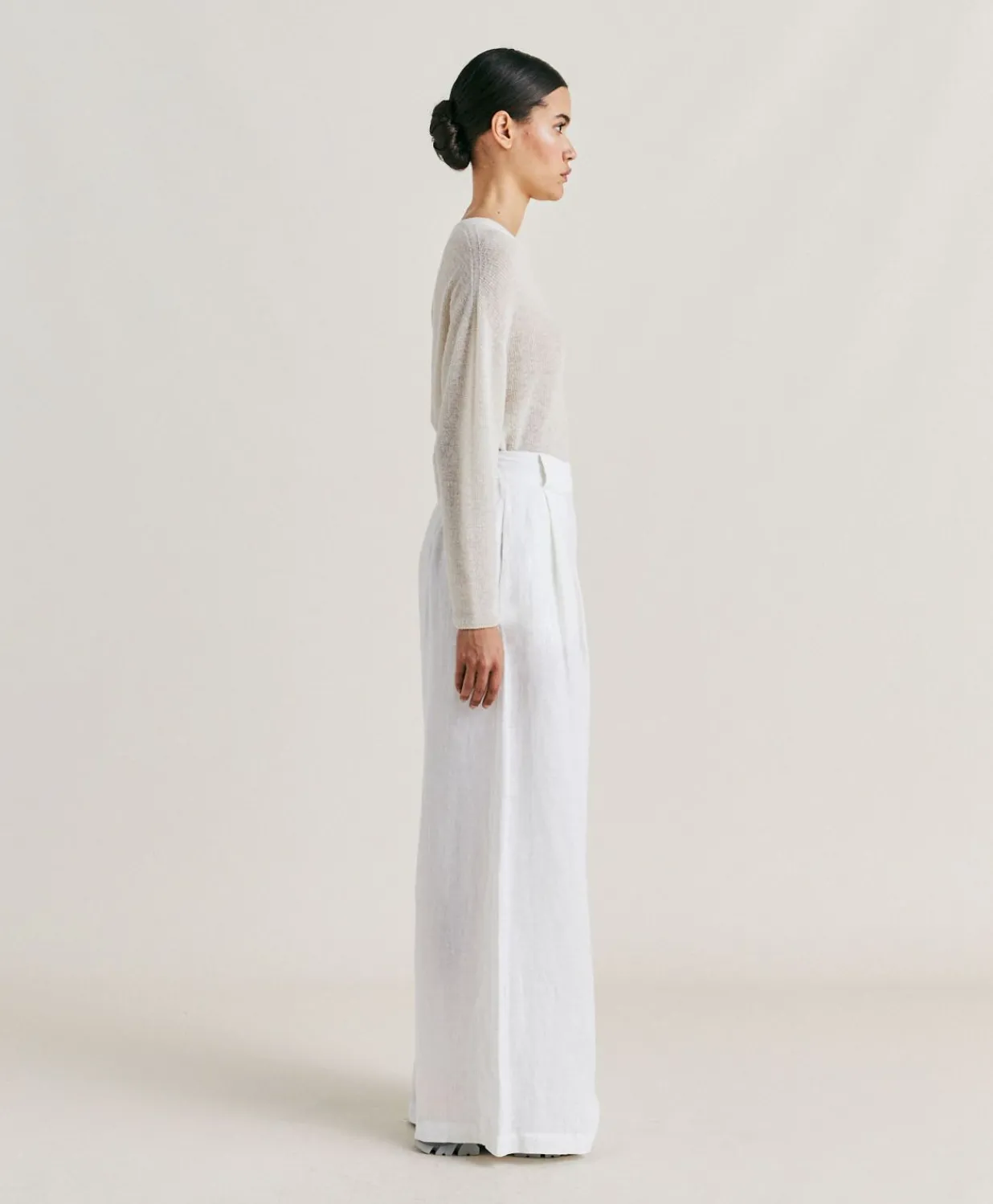 Pantalon Aspen En Lin Uni - Blanc Optique Femmes Pantalons Et Shorts