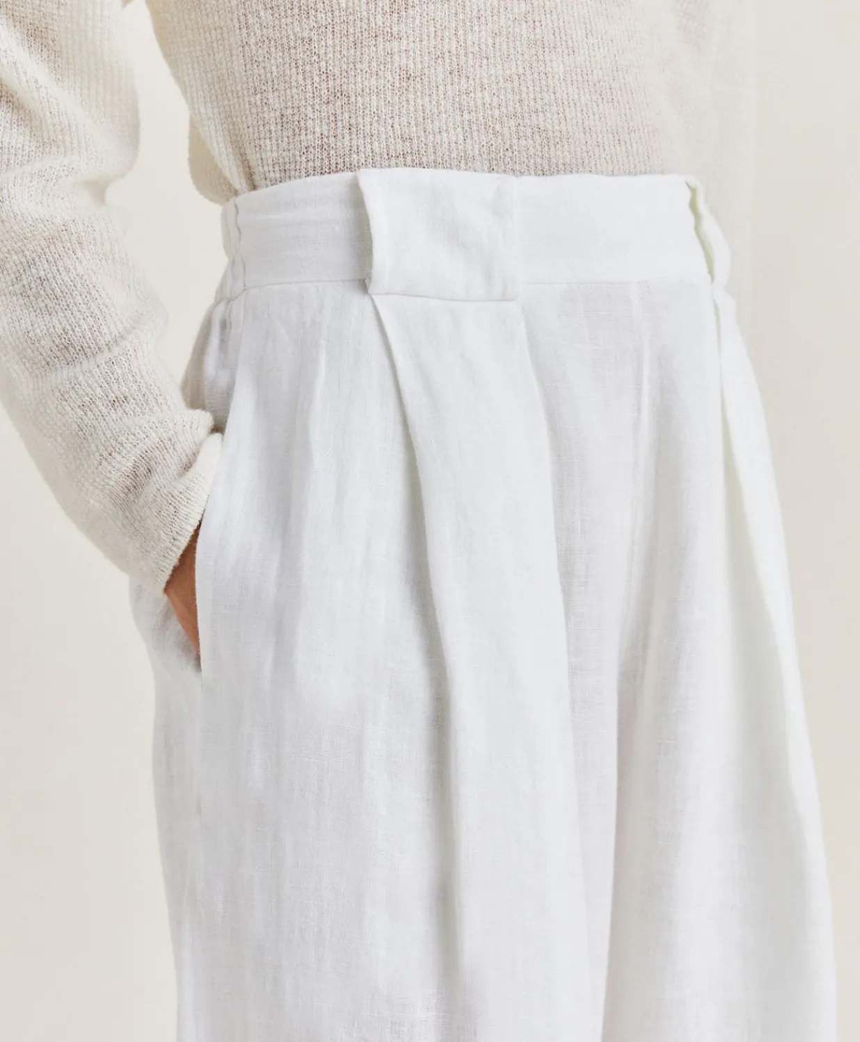 Pantalon Aspen En Lin Uni - Blanc Optique Femmes Pantalons Et Shorts