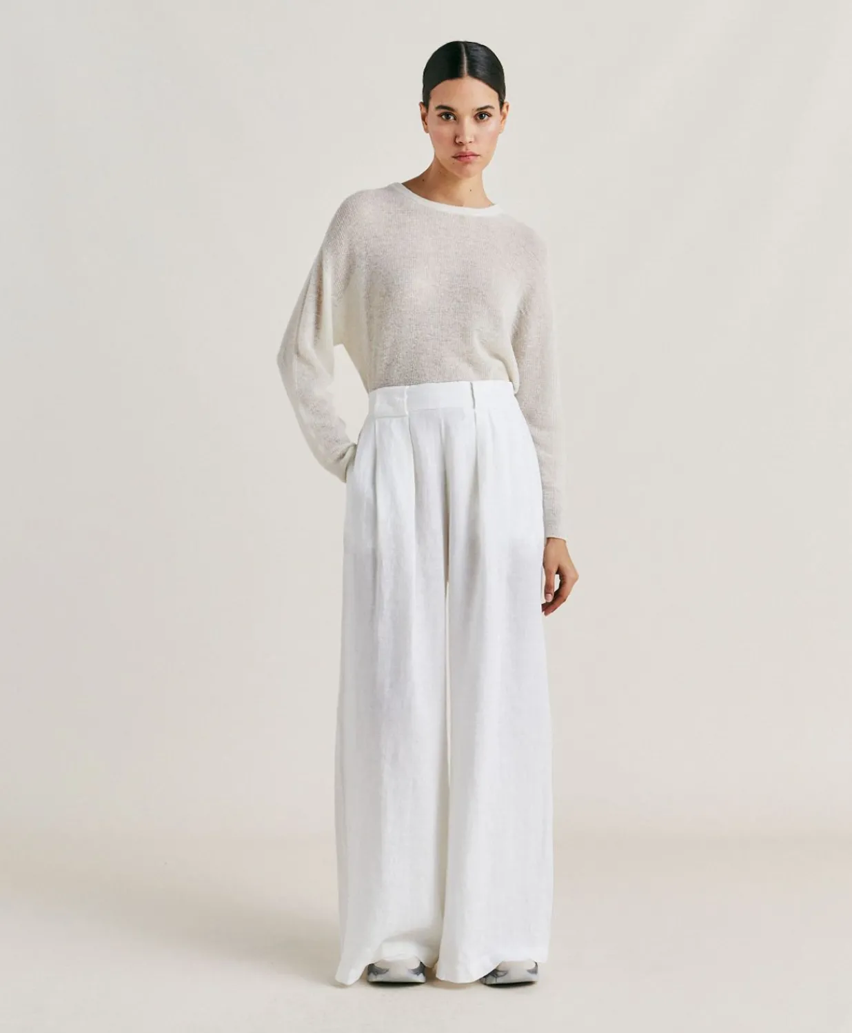 Pantalon Aspen En Lin Uni - Blanc Optique Femmes Pantalons Et Shorts