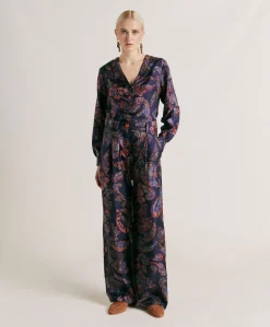 Outlet Pantalon Austin En Serge De Soie - Multicolore Bleu Nuit Femmes Costumes Et Costumes