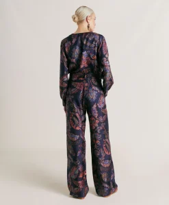 Outlet Pantalon Austin En Serge De Soie - Multicolore Bleu Nuit Femmes Costumes Et Costumes