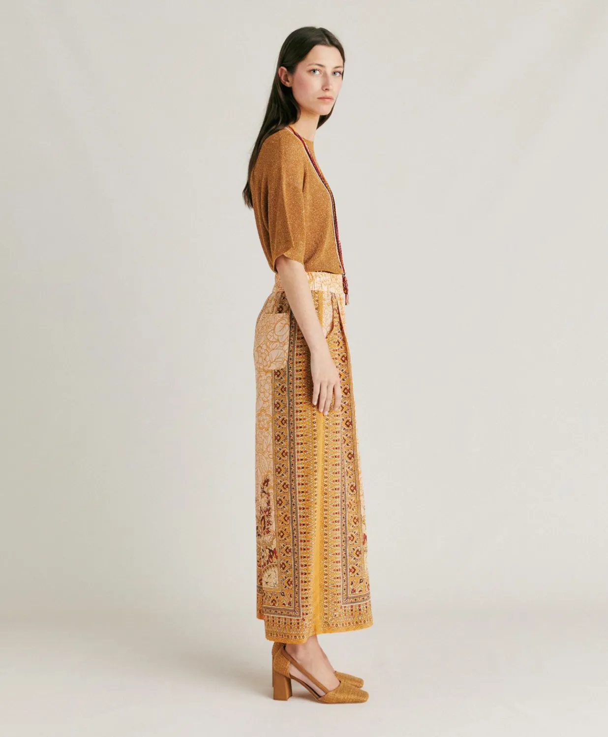 New Pantalon Boracay En Crepe De Chine - Brule/Multicolore Femmes Pantalons Et Shorts