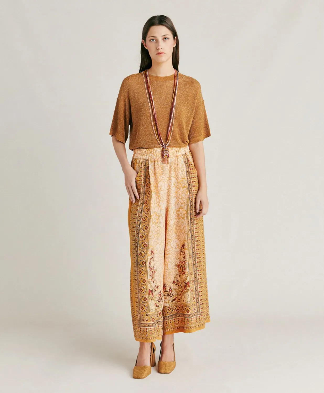 New Pantalon Boracay En Crepe De Chine - Brule/Multicolore Femmes Pantalons Et Shorts