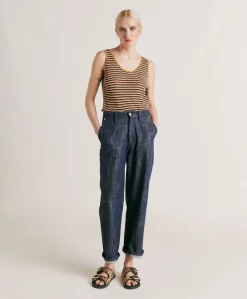 New Pantalon Denim Bis Fuchsia - Bleu Jean Femmes Pantalons Et Shorts