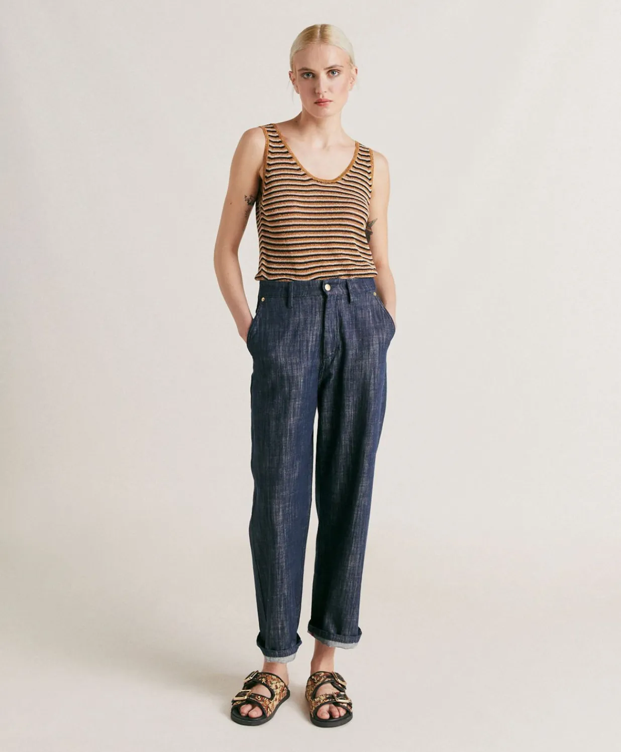New Pantalon Denim Bis Fuchsia - Bleu Jean Femmes Pantalons Et Shorts